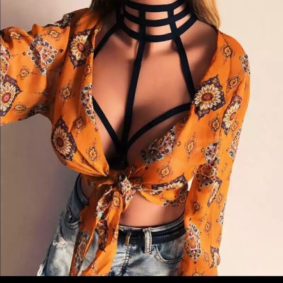 Cage harness open cup bralette bra lingerie NEW witchy gothic LARGE NWT sexy - Picture 6 of 10